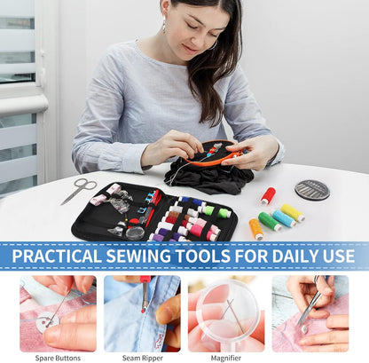 All-in-One Solution – Complete sewing kit with threads, needles, scissors, measuring tape, buttons & more.